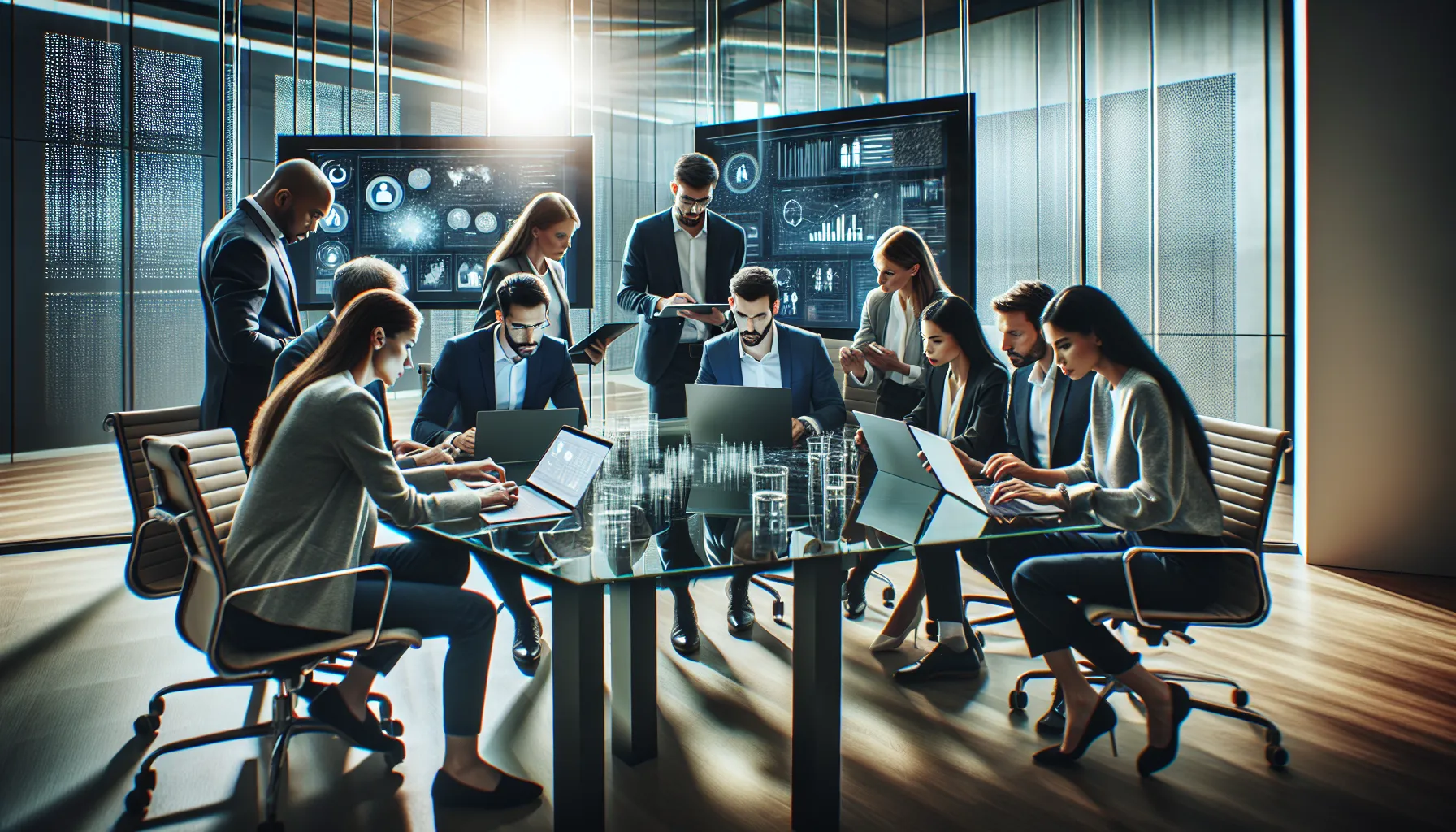 diverse IT team discussing data privacy and integration challenges.